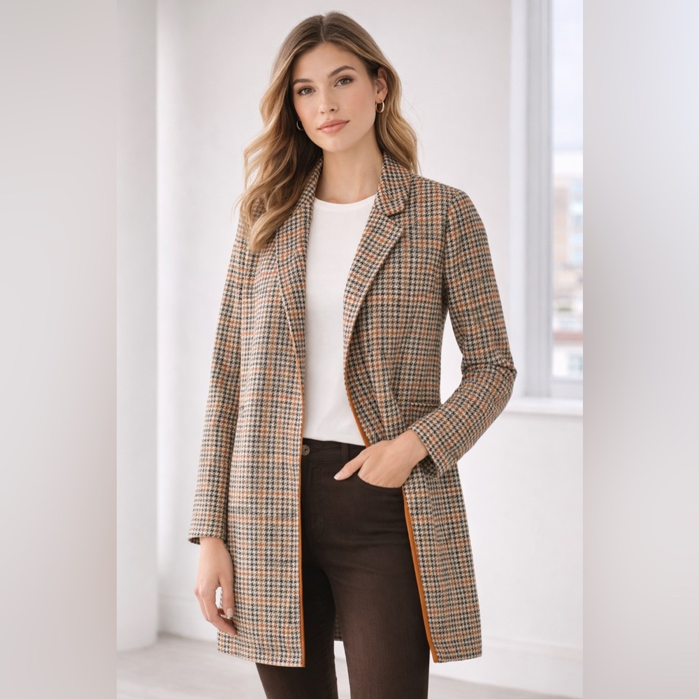 ✨ J.Jill Houndstooth Open Front Jacket Coat Size M ✨
